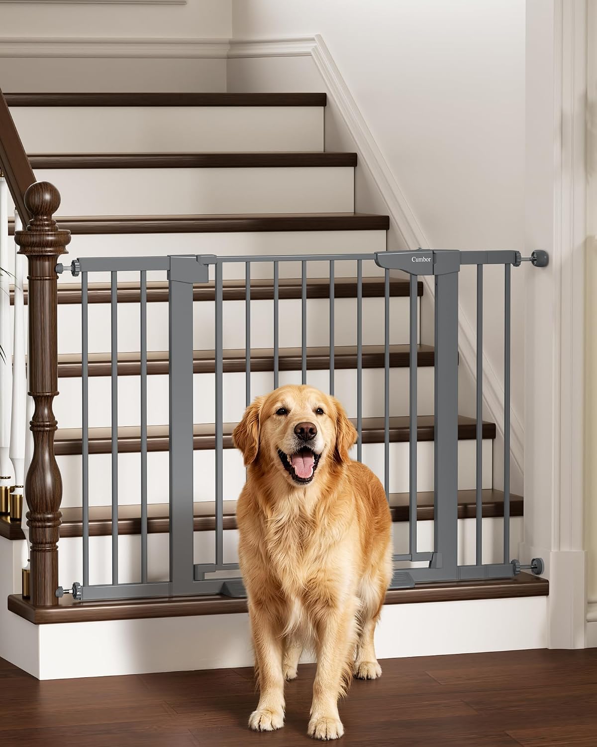 Cumbor 30-46" Baby Gate for Stairs, Mom's Choice Awards Winner-Auto Close Dog Gate for The House, Gifts for Mom, Easy Install Pressure Mounted Pet Gates for Doorways, Black