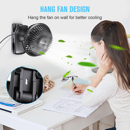 BESKAR Clip on Fan, Portable Small Desk Fans with Strong Airflow, 3 Speeds with Personal Fans Sturdy Clamp, Quiet Desk Fan & Clip Fan with USB Cord Powered - No Battery