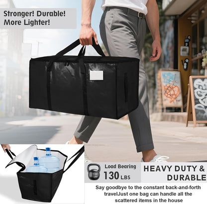 8 Pack-Extra Large Heavy Duty Moving Bags - Waterproof Storage Totes with Handles & Zippers, Foldable for College Dorm, Storage (Clear)