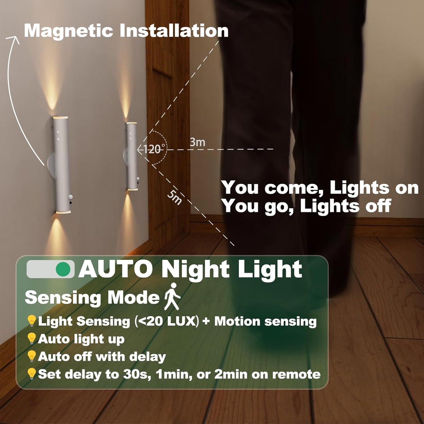 LYTARA Battery Operated Wall Sconce Set of Two, Rechargeable Wall Lights with Motion Sensor, Remote Control, Dimmable Metal Magnetic Wall Lamp for Decor, Bedroom, Night Light (Black, 2 Pcs)