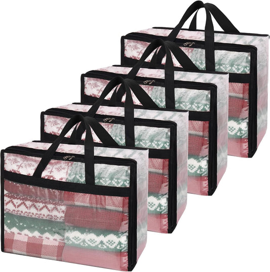 Fixwal 4 Pack 75L Extra Large XL Clear Storage Bags With Zipper for Blankets, Quilts, Clothes, Comforter, Bedding and Pillows