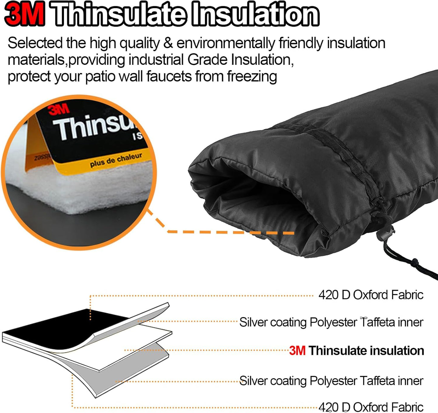 XXL Outdoor Faucet Covers for Winter, 3M Thinsulate Insulation Faucet Freeze Protector, 25”H x 13”W for Garden Lawn Faucets & Yard Hydrant, Waterproof Insulated Spigot Cover Faucet Sock – Black