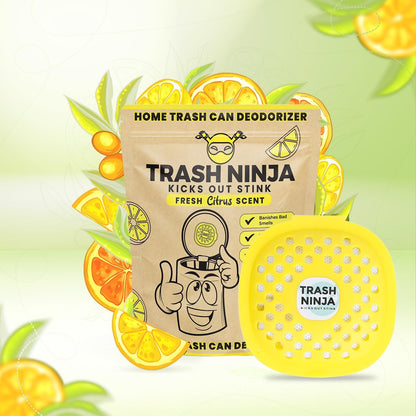 Trash Ninja Trash Odor Eliminator – Long-Lasting Citrus Scent Deodorizer with Activated Charcoal, Stick-On Freshener for Garbage Can, Fridge, Bathroom, Kitchen, and Diaper Pail Odors