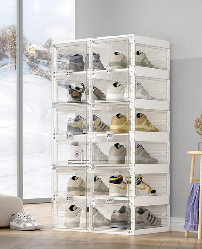 ANTBOX Collapsible Shoe Boxes Clear Plastic Stackable, Quick Setup Drop Front Shoe Organizer, Display Storage Cabinet for Sneakers10 Tiers 20 Pairs