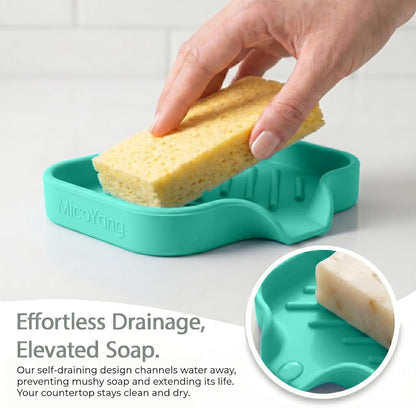 MicoYang Silicone Bathroom Soap Dishes with Drain Spout-Bathroom and Kitchen Sink Organizer,Sponge Holder,Dish Soap Tray,Perfect for Dispenser,Scrubber,Bottle,Cup on Sink or Counter-Coffee 4.9"×3.2"