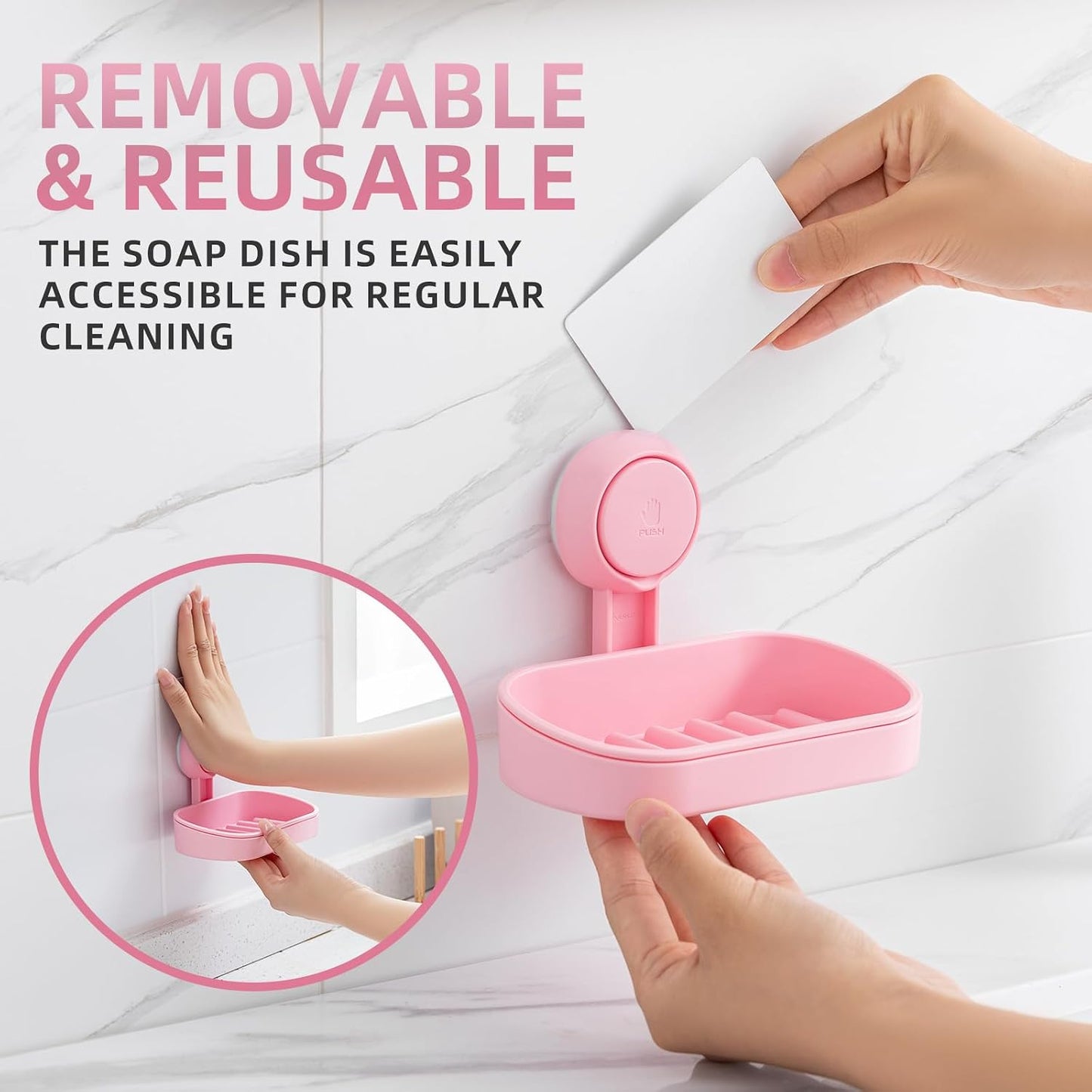 LEVERLOC Soap Dish Holder for Shower Suction Cup Wall Mounted Self Draining NO-Drilling Removable Bar Soap Sponge Holder for Bathroom Bathtub Kitchen Sink Waterproof Strong Vacuum Suction Adhesion