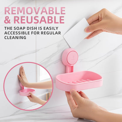 LEVERLOC Soap Dish Holder for Shower Suction Cup Wall Mounted Self Draining NO-Drilling Removable Bar Soap Sponge Holder for Bathroom Bathtub Kitchen Sink Waterproof Strong Vacuum Suction Adhesion