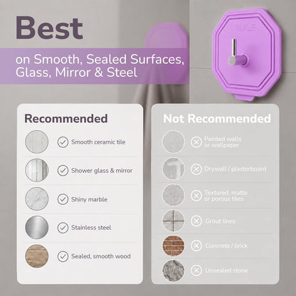SILKLE Adhesive Silicone Shower Hooks - Adhesive Wall Hooks & Towel Holder for Bathroom, Tile, Glass, No-Drill, Waterproof & Rustproof, Heavy-Duty Stainless Steel, Damage-Free Removal - 2 Pack, Brown