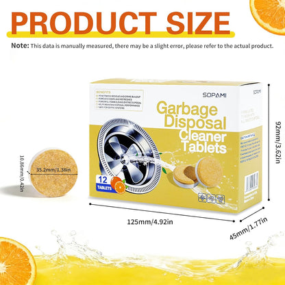 SOPAMI Garbage Disposal Cleaner Deodorizer Tablets 12 Pack 1 Year Supply | Powerful XL Foaming Sink Garburator Disposer Freshener, Natural Kitchen Drain Cleaning Care with Fresh Citrus Scent