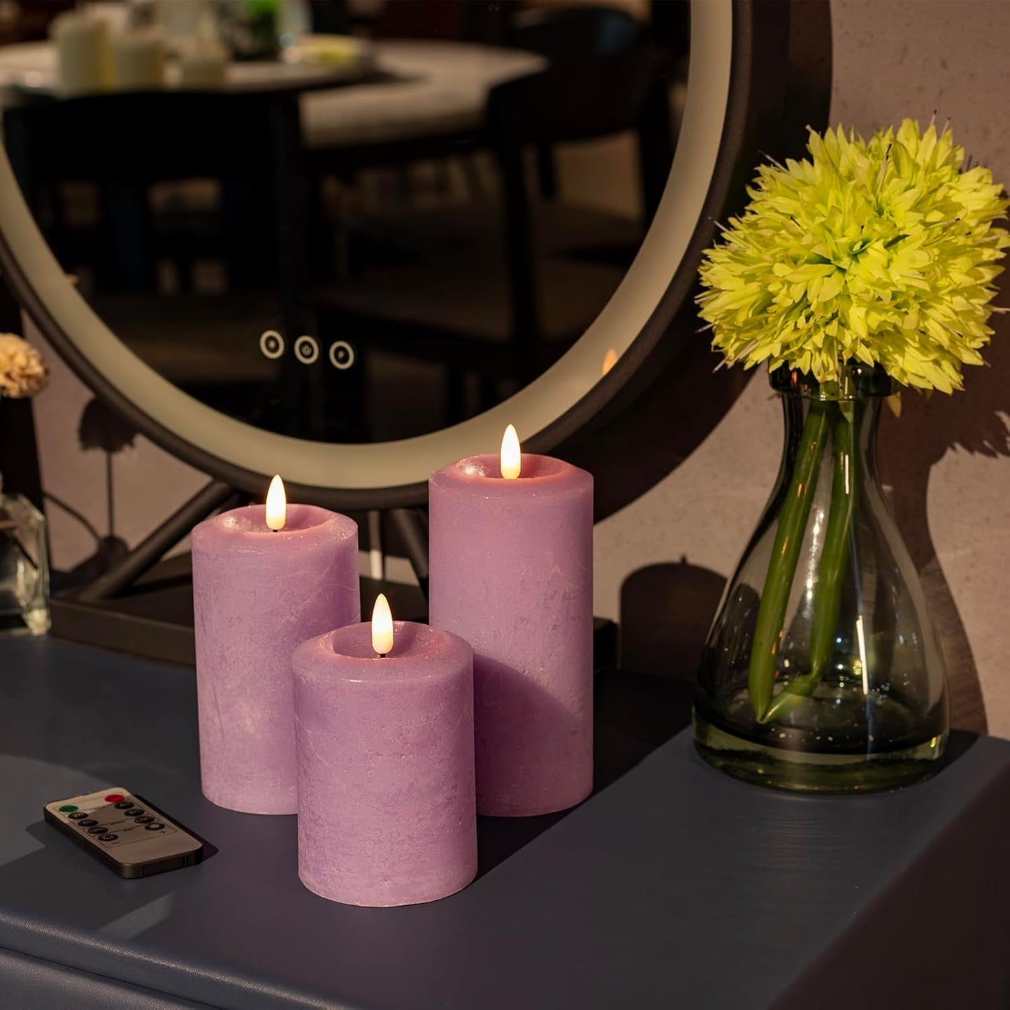 ANGELLOONG Flickering Flameless Candles, Realistic Battery Operated Candles with Remote and Timer, Set of 3 LED Candles for Room Fall Home Wedding Decor Centerpieces Table Party Valentines Decorations