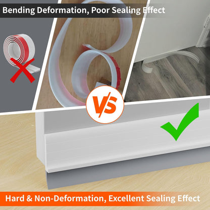 2 Pack Hard Door Draft Stopper for Bottom of Doors, 36" Under Door Sweep, Adjustable Weather Stripping Door Seal Gap Filler, Hot, Cold Air, Light, Noise Blocker for Interior & Exterior - White