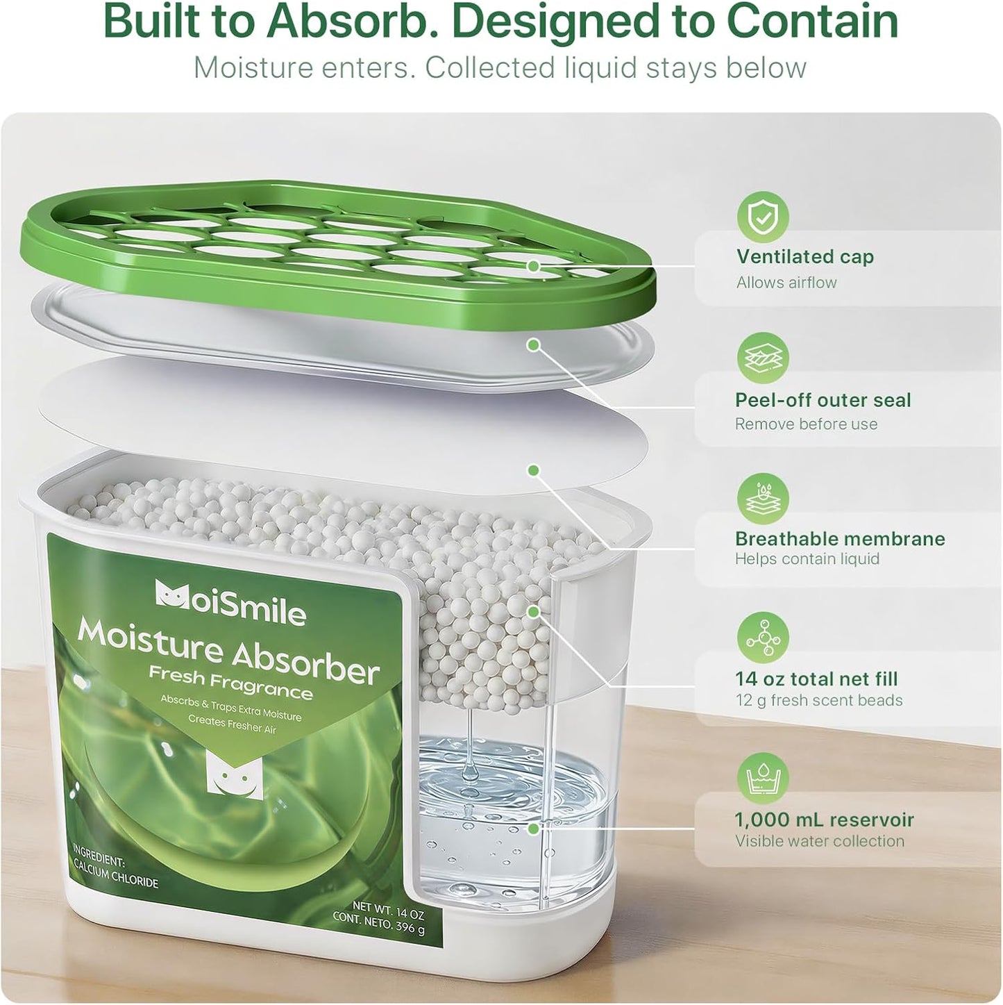 Moisture Absorbers with Activated Charcoal, Humidity Control & Air Deodorizing Preparations for Closet, Bathroom, Basement, Car & RV, 3 Pack