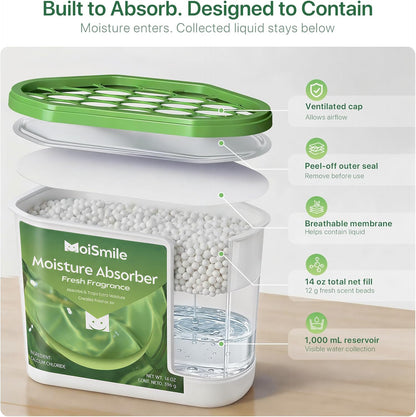 Moisture Absorbers with Activated Charcoal, Humidity Control & Air Deodorizing Preparations for Closet, Bathroom, Basement, Car & RV, 3 Pack