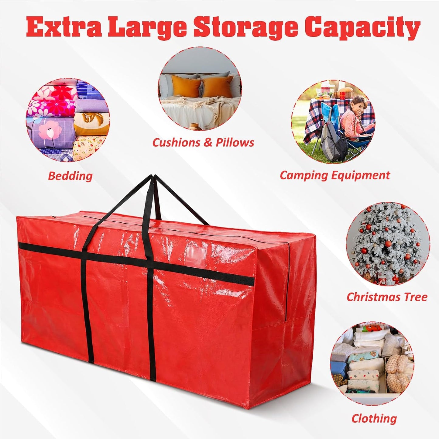 Windyun 4 Pack 57 Gallon Extra Large Moving Bags XXL Heavy Duty Storage Bag with Strong Zipper Handle Jumbo Big Tote Box Foldable for College Dorm Travel Clothes Duffle Blanket Pillow(Red)