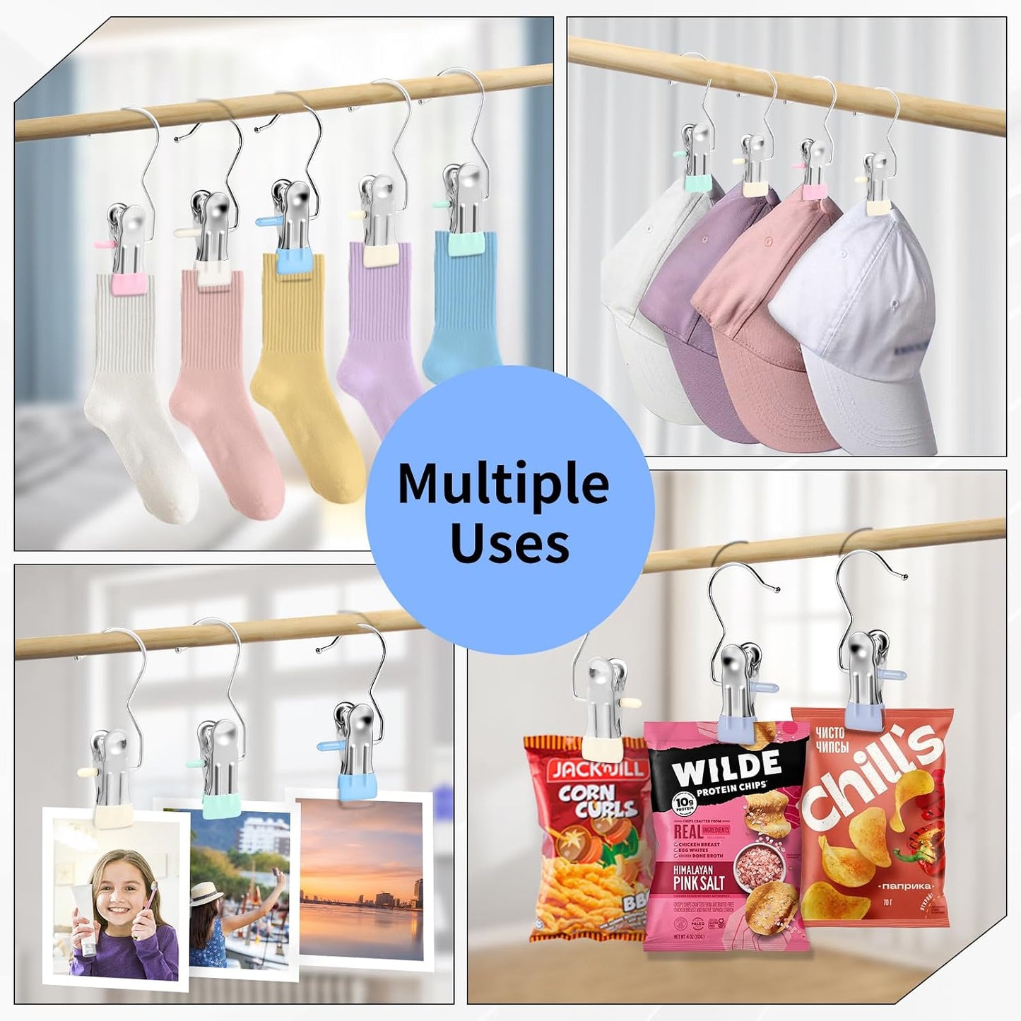 Senbowe 30 Pack Heavy Duty Clothes Pins, Boot Hangers for Closet, Laundry Hook Hanging Clips Clamps for Closet Organizer Pants Hats Socks Towels Clips, Clothespins Hanger for Travel Handbag Legging