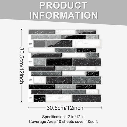 10 Sheets Peel and Stick Backsplash, Peel and Stick Tiles, Marble Look Wall Tiles Backsplash for Kitchen and Bathroom, Livingroom, 12”x12”,Blue&Grey