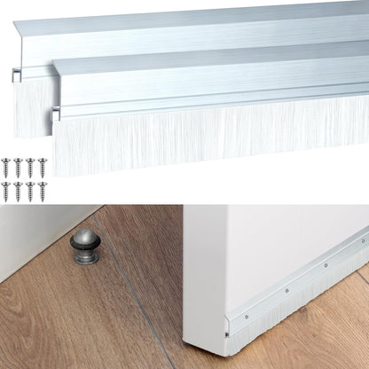 Hushee 2 Pcs 36 Inches Brush Door Sweep for Exterior, Aluminum Commercial Door Sweep Bottom All-Season Alloy Brush for Exterior and Interior Sealing Gaps Keeps Cold Air, Dust Out (White)