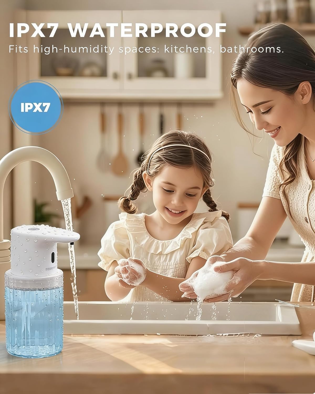 Automatic Foaming Soap Dispenser Touchless, 3 Adjustable Liquid Levels, 10oz/300ml Rechargeable, IPX7 Waterproof for Bathroom, Kitchen, Black
