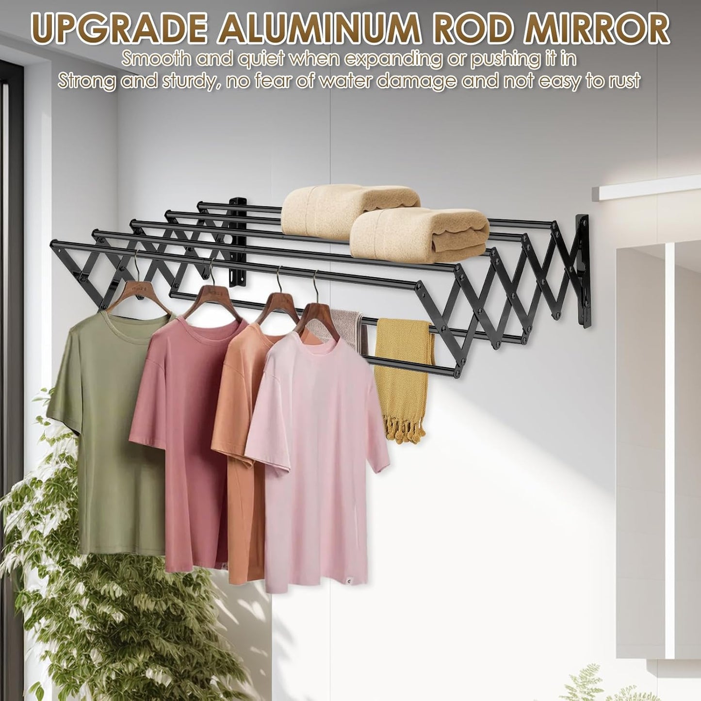 XL-31.5" Wall Mounted Clothes Drying Rack, 130 LBS Large Capacity Rustproof Retractable Clothes Rack, Collapsible Drying Rack Easy to Install with 7 Drying Rods, Space Saving for Laundry-White
