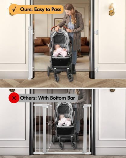 Retractable Baby Gate for Stairs & Doorways, 55" Wide x 33.6" Tall Easy Installation Mesh Dog Gate for Indoor & Outdoor Use,Pet and Dog Safety Gate for Hallways(Grey)