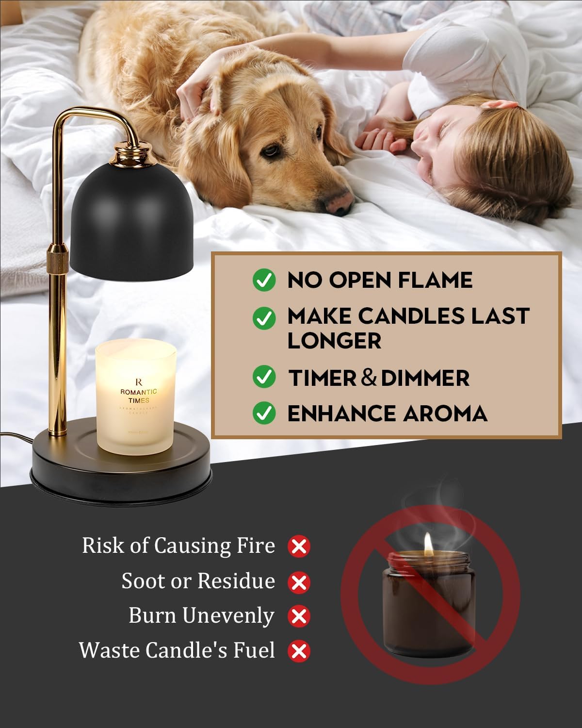 Candle Warmer Lamp Wood with Timer, Dimmable Electric Candle Lamp Warmer for Jar Candles, 2*35 Watt Bulb, Mothers Day Birthday Gifts for Women Men, Decorative Wooden Candle Lamp for Bedroom Home Decor