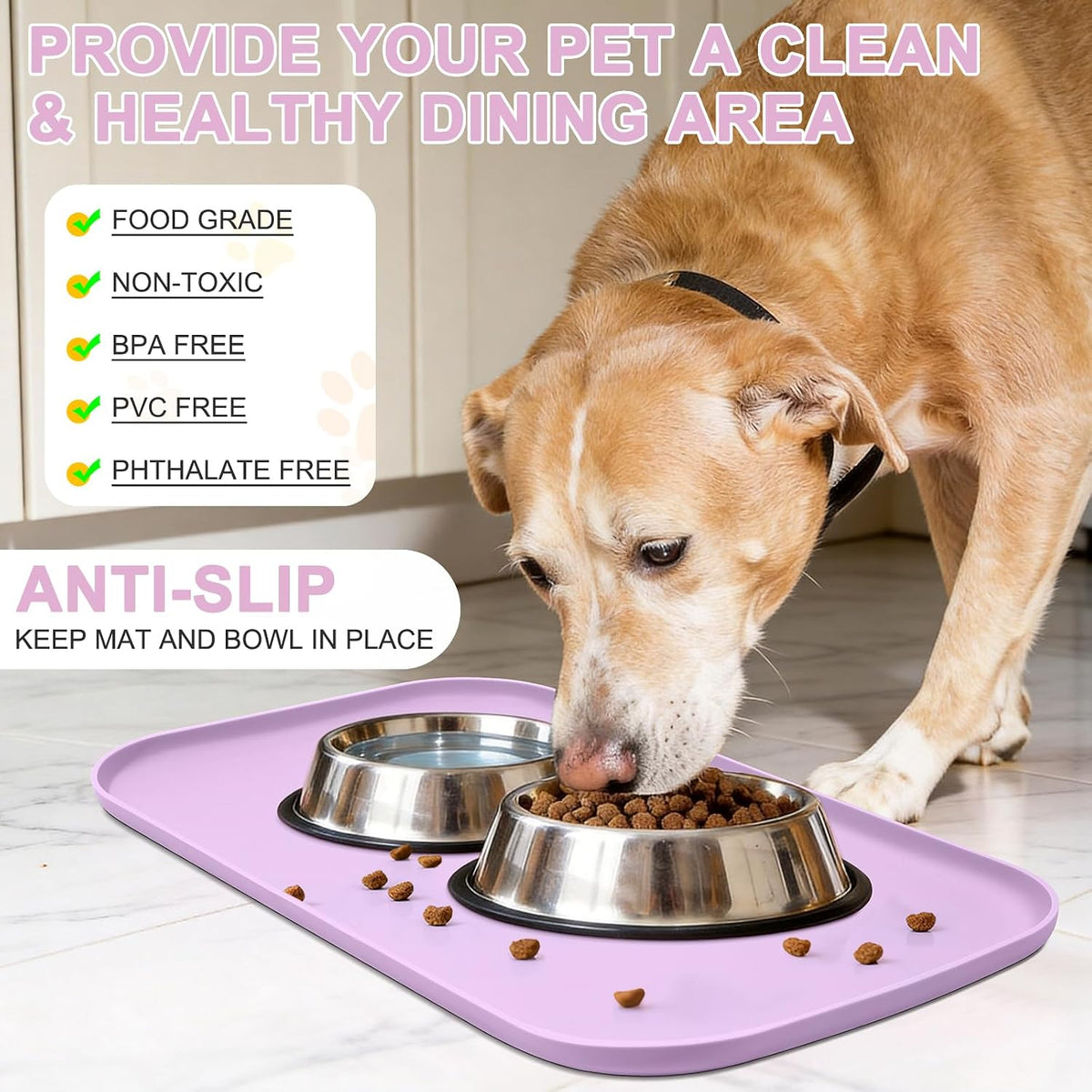SMILOOL Silicone Pet Food Mat with Raised Edge for Food and Water Bowl, Dog Feeding Mats, Cat Food Trays for Floor Waterproof, Rubber Tray for Dogs and Cats, 19 x 12 x 0.7 Black