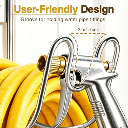 Garden Hose Holder Wall Mount, SS304 Stainless Steel Water Hose Hanger Heavy Duty with Nozzle Groove, 44LB Capacity Outdoor Hose Rack for Extension Cords Vacuum Hose, Silver, 1 Pack