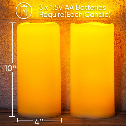 Homemory 6" 8" 10" x 4" Waterproof Outdoor Flameless Candles, Battery Operated Flickering LED Pillar Candles with Remote and Timers for Indoor, Plastic, Ivory White