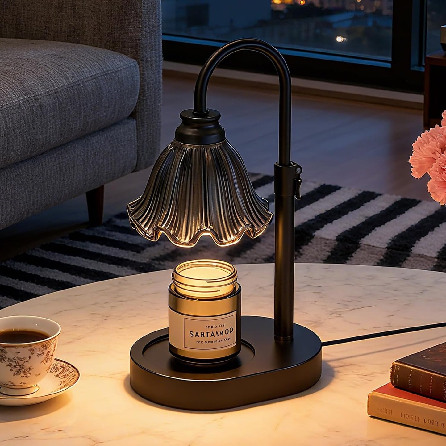 Candle Warmer Lamp with Adjustable Height - Flameless 4-Level Dimmable Wax Warmer, Timer Function & Stylish Design in Multiple Colors (Green)