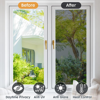 LUTE Reeded Glass Window Privacy Film, Frosted Glass Film, Removable 3D Decorative Decals Sun Blocking Anti UV Door Window Cover, No Glue Static Cling Vinyl for Bathroom Home Office, 17.5" x 78.7"