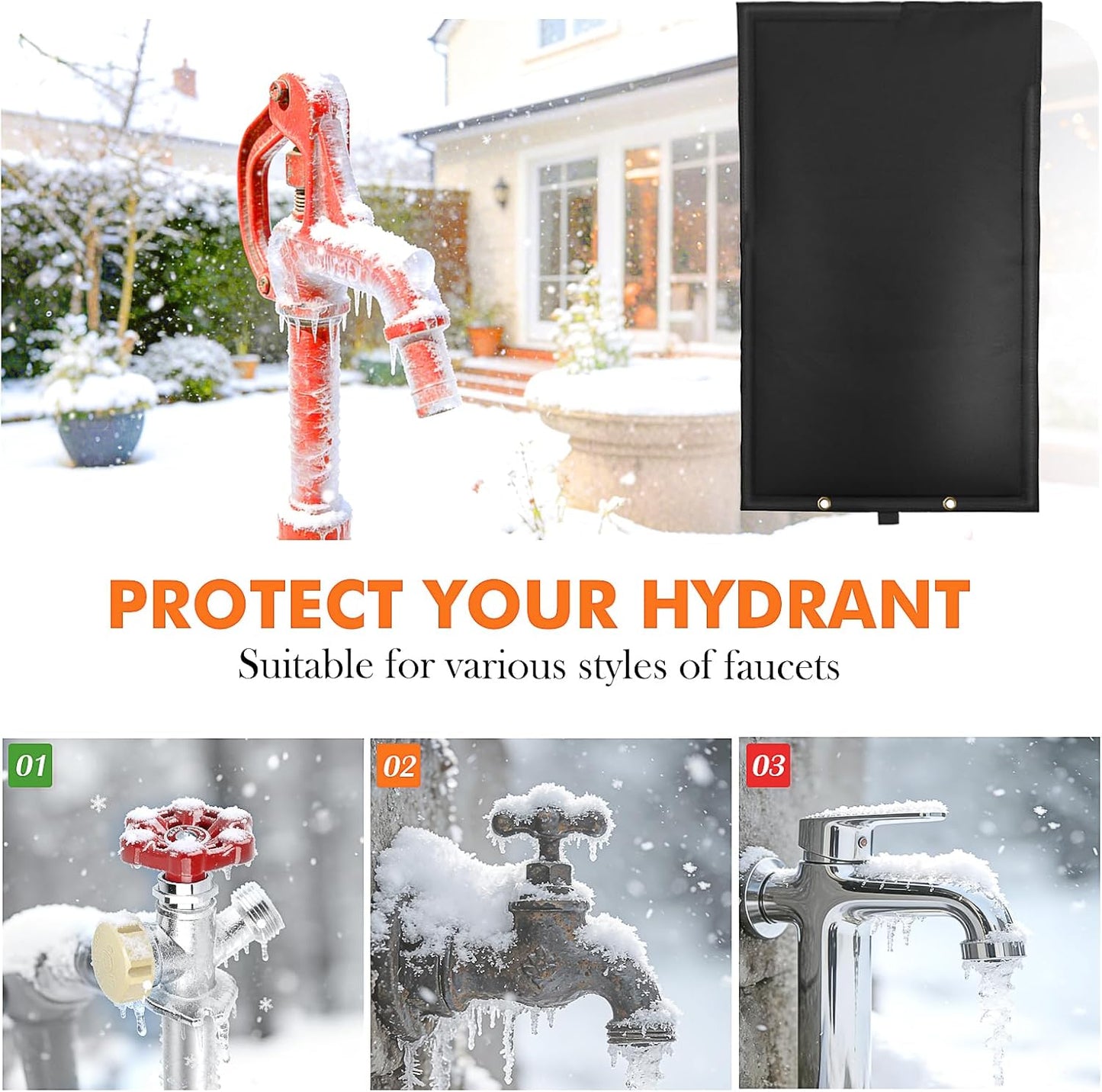 Outdoor Faucet Covers for Winter, RV Park & Yard Hydrant Insulated Cover, 25”H x 13.5”W, Sprinkler Freeze Protector, Freeze and Heat Protector Waterproof Insulated Spigot Cover
