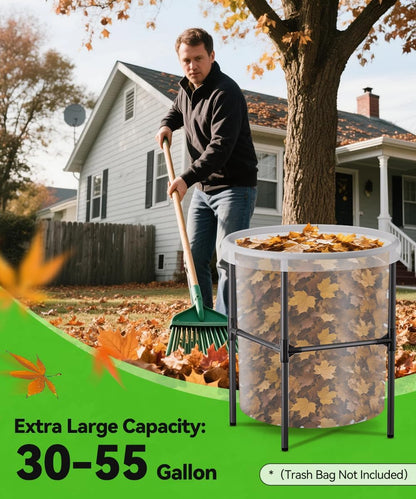 Heavy-Duty Garden Trash Bag Holder – 30-45 Gallon Outdoor Yard Waste Bag Stand Metal Frame Lawn Leaf Bag Holders with Adjustable Feet, Detachable Legs for Leaves, Yard Waste, Camping (M)