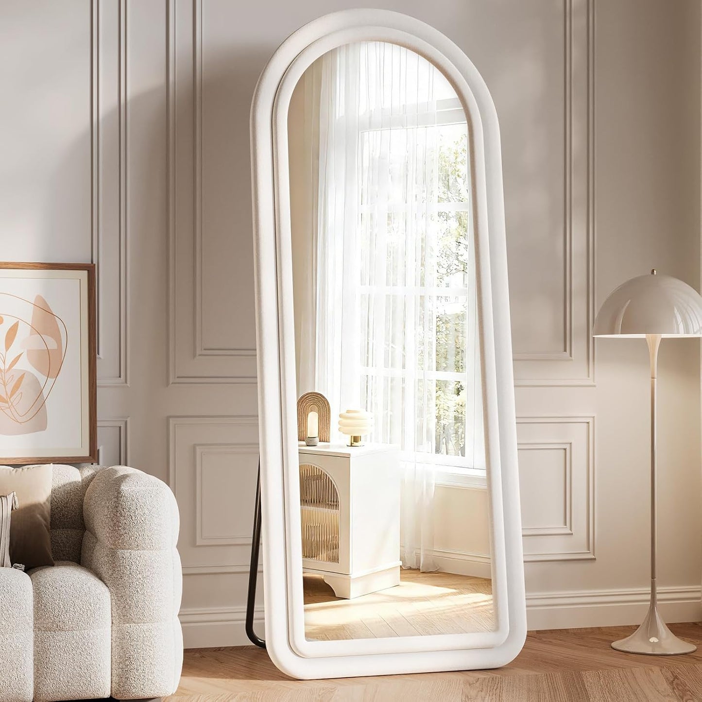 71"x32" Flannel Full Length Mirror, Arched Mirrors Full Length with Stand, Flannel Floor Mirror for Bedroom and Living Room, Full Body Mirror Hanging or Leaning, White