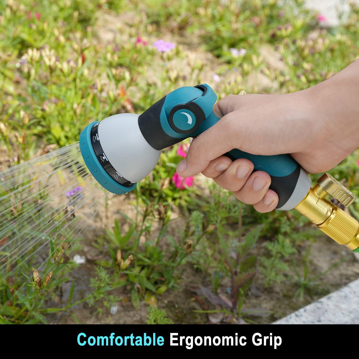Besiter Garden Hose Nozzle Sprayer: 2 Pack 10 Watering Patterns Spray Nozzles Heavy Duty Metal Hose Head Hose Attachment, Thumb Control On Off Valve