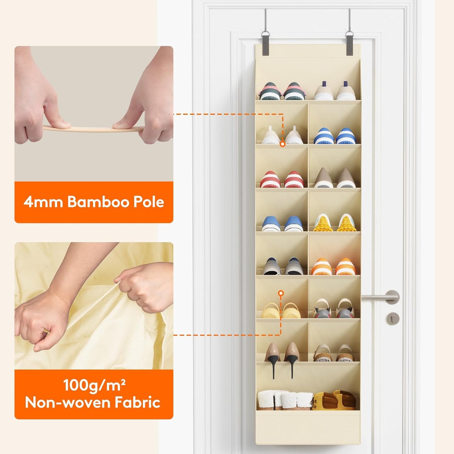 Lifewit 6 Tier Over the Door Shoe Organizer with 11 Large Deep Pockets, Fabric Hanging Shoes Shelf for Closet, Dorm Storage, Fit Up to 12 Pair Shoe Rack Holder for Sneakers, Boots, Gray