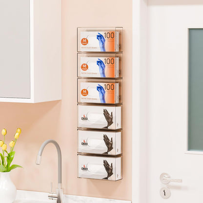 Yieach Acrylic Glove Holder for Wall Mount With Adhesive,No-Drill Latex Glove Box & Dispenser,Disposable Medical Rubber Glove Holder on Wall & Hanging Hospital Hair Net,Mask,Gloves Rack,Clear,1 Pack