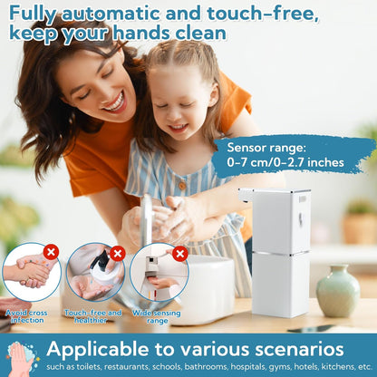 2 Pack 13.5oz/400ml Automatic Soap Dispenser Touchless Foaming Soap Dispenser Waterproof 4-Level Adjustable USB Rechargeable Dispenser Electric Wall Mounted for Bathroom Kitchen Dish Hand Soap