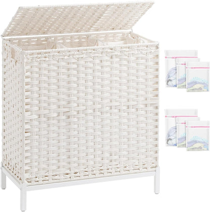 SETVSON Laundry Hamper with Lid 132 L, (35 Gallons) Clothes Hamper with Lid, Handwoven Rattan Laundry Hamper with Metal Heightened Feet, Laundry Hampers with 3 Removable Liner Bags for Laundry-Natural