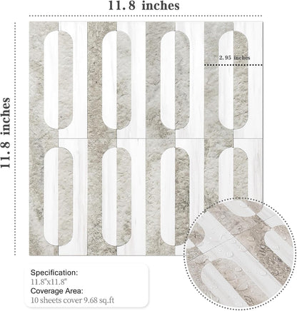STICKGOO Peel and Stick Backsplash Tiles 12"x12", Waterproof Stick on Kitchen & Bathroom Backsplash, PVC Self Adhesive Wall Tiles for Fireplace, White/Marble Black (10 Sheets)