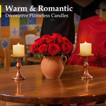 3"x4" Flickering Flameless Battery Candles with Timer, White Realistic LED Pillar Candles, Set of 2 Large Remote-Operated Candles for Home Indoor/Outdoor & Holiday Decor