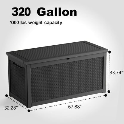 DRATO 180 Gallon Outdoor Storage Box, Large Waterproof Deck Box, Lockable Resin Storage Container with Reinforced Support for Patio Cushions, Garden Tools, UV-Resistant Outdoor Chest（Black，180 Gallon）