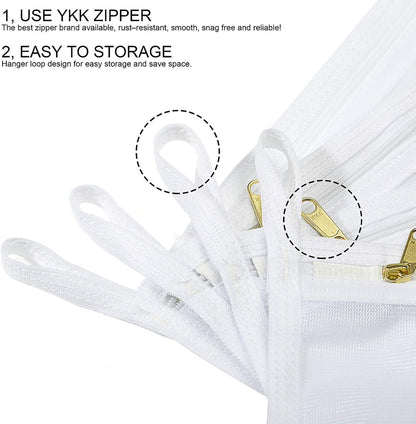 TENRAI Delicates Laundry Bags, Bra Fine Mesh Wash Bag for Underwear, Lingerie, Bra, Pantyhose, Socks, Use YKK Zipper, Have Hanger Loops, Small Openings (White, 3 Small)