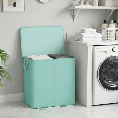 Lifewit Double Laundry Hamper with Lid and Removable Laundry Bags, Large Collapsible 2 Dividers Dirty Clothes Basket with Handles for Bedroom Laundry Room Closet Bathroom College, 136L Beige