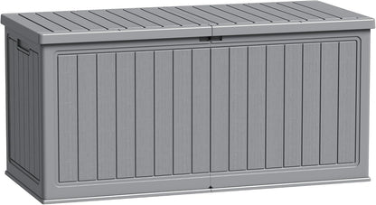 Flamaker Resin Deck Box 120 Gallon Waterproof Large Outdoor Indoor Storage Box Imitation Wood Resin for Patio Furniture Garden Tools and Pool (Black)