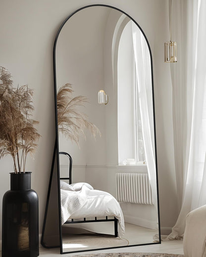 Full Length Mirror with Stand, 71"x28" Arched Full Body Large Stand Up Aluminum Frame Floor Standing Mirror, Freestanding Hanging Leaning Mounted for Bedroom Living Room Entryway Gold