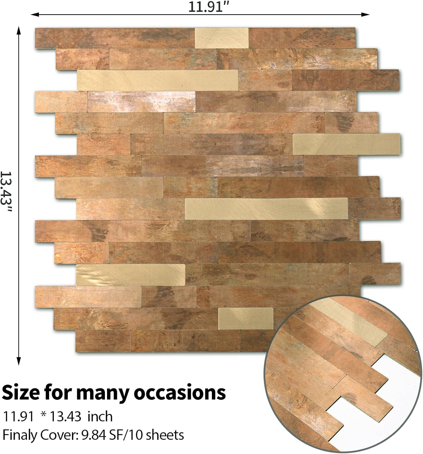 Yipscazo 2026 New Upgrade 11.34" X 11.57" Peel and Stick Backsplash, Stick on Backsplash Tiles for Kitchen, Bathroom, Fireplace (10 Sheets, Beige Rocks + Rose Gold)