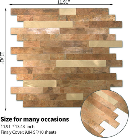 Yipscazo 2026 New Upgrade 11.34" X 11.57" Peel and Stick Backsplash, Stick on Backsplash Tiles for Kitchen, Bathroom, Fireplace (10 Sheets, Beige Rocks + Rose Gold)