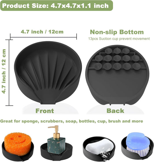 Sponge Holder for Scrub Daddy with Suction Cups and Drain Spout Kitchen Sink Caddy Organizer, Soap Dishes Holder Accessories Rack, Dishwasher Safe - 4.7"x4.7", Green