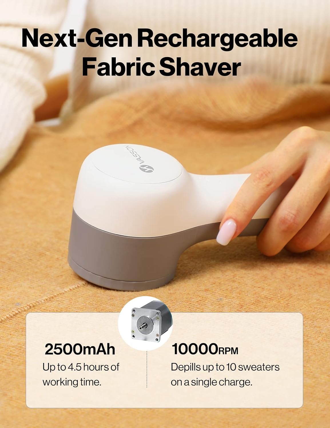 VASSON Fabric Shaver, Sweater Shavers to Remove Pilling, High-Perf Defuzzer, Rechargeable Electric Lint Shaver for Fuzz and Lint Balls from Clothing, Upholstery, Bedding (Blue)