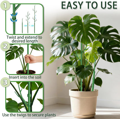 Telescoping Monstera Plant Support Stakes,17.3IN to 43.3IN Detachable Branch Plant Sticks Support Tall for Indoor Outdoor Climbing Plants,Adjustable Length Plant Accessories for Potted Plant-2 Pack